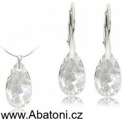 Swarovski Elements Pear krystal Stříbrná sada náušnice a přívěsek s řetízkem bílá slza kapka 39049.2 Crystal – Zboží Mobilmania