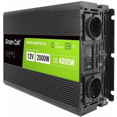 Green Cell PowerInverter LCD 12 V 2000W/40000W čistá sinusoida – Sleviste.cz