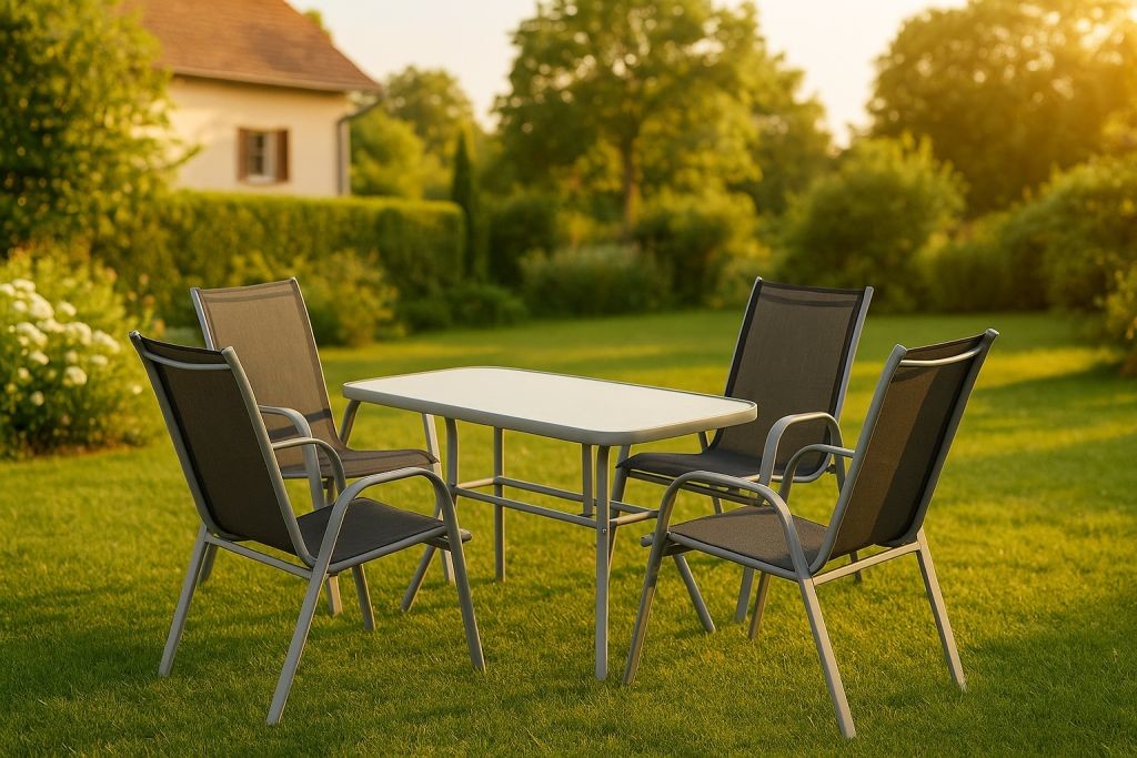Garthen 40751 Zahradní skládací set stůl + 4 stohovatelné židle černá