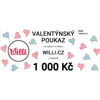 Willi Valentýnský poukaz na nákup v e-shopu willi.cz v hodnotě 1 000 Kč – Zbozi.Blesk.cz