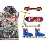 Sada skateboard, waveboard, brusle, koloběžka prstová plast mix druhů na kartě 16x30cm – Zboží Mobilmania