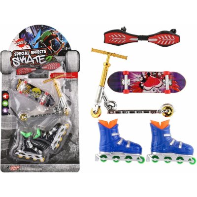 Sada skateboard, waveboard, brusle, koloběžka prstová plast mix druhů na kartě 16x30cm – Zbozi.Blesk.cz