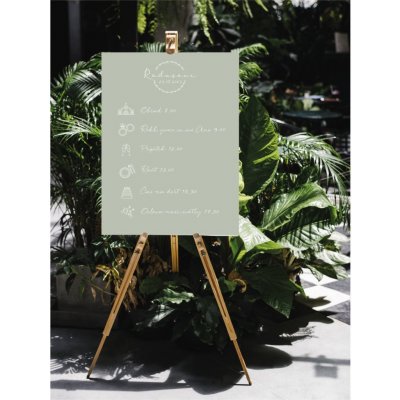 Svatební tabule HARMONOGRAM S PIKTOGRAMY- VĚNEČEK Barva plakátu: Tyrkysová, Rám: Bez rámu, Stojan a velikost plakátu: Se stojanem - A4 + 599 Kč – Hledejceny.cz