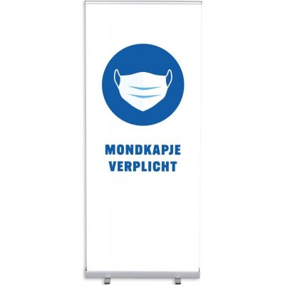 Jansen Display Set Roll-baneru Budget s vytištěným motivem maska povinná, bílý, holandsky, 870 x 2080 mm – Sleviste.cz