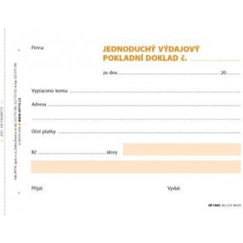 Optys 1303 Jednoduchý výdajový pokladní doklad A6 samopropisující 100 listů