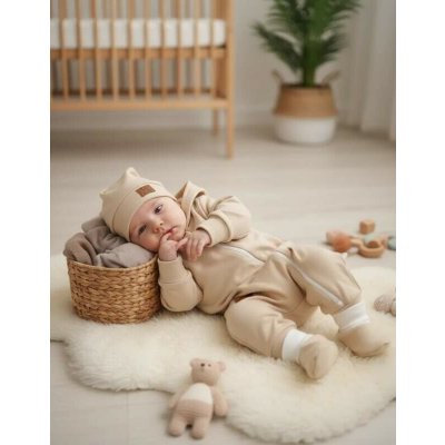 Kojenecký teplákový overal čepička capáčky Brumlík káva – Zboží Dáma