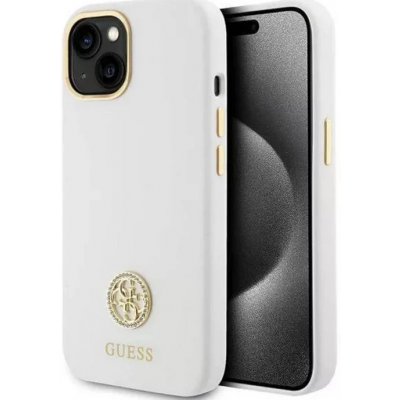 Guess iPhone 15 Silicone Logo Strass 4G bílé