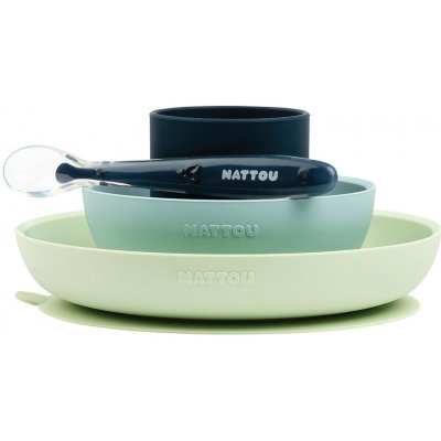 NATTOU Set jídelní silikonový zeleno modrý bez BPA 4 ks – Zboží Mobilmania