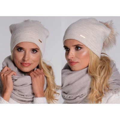 Fashionweek dámská zimní čepice s bambulí Krasnal ZIZI-C7 béžový – Zboží Mobilmania