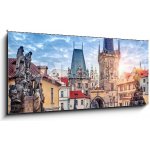 Obraz 1D panorama - 120 x 50 cm - Sunrise on Charles bridge in Prague Czech Republic picturesque Východ slunce na Karlově mostě v Praze, Česká republika, malebné – Hledejceny.cz