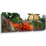 Obraz 3D třídílný - 150 x 50 cm - The Golden pavilion and red bridge in Nan Lian Garden, Hong Kong Zlatý pavilon a červený most v Nan Lian Garden, Hong Kong – Hledejceny.cz