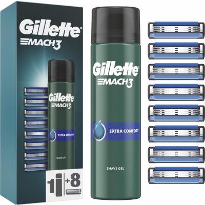 Gillette Mach 3 náhradní holicí hlavy 8 ks + gel na holení 200 ml dárková sada – Zbozi.Blesk.cz