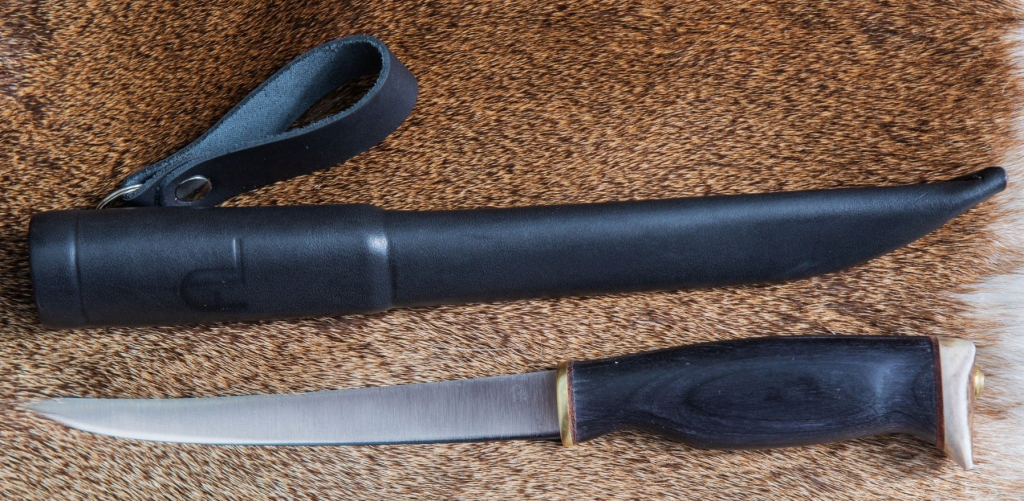 Arctic Legend Fillet filetovací pevný nůž s pouzdrem mořená dřevěná rukojeť 16 cm