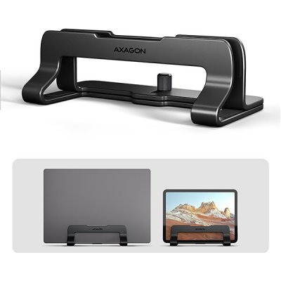 AXAGON , vertikální hliníkový stojan pro notebooky 10"-17.3, nastavitelný rozestup, černý STND-VB – Sleviste.cz