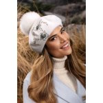 Krumlovanka Bílý baret s bambulí Woolmark W-0826/000 – Zboží Mobilmania