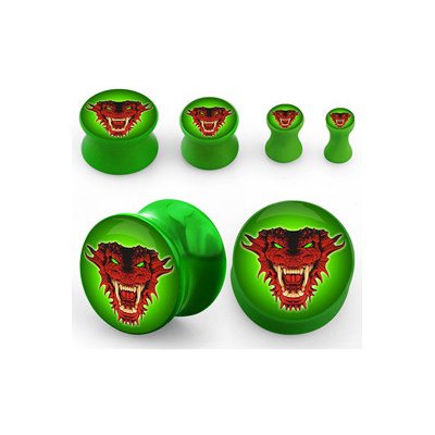 Piercingate plug do ucha červený drak PTP00289 Zelená – Zboží Mobilmania