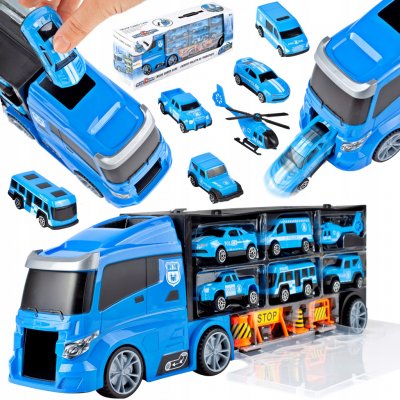 Majlo Toys nákladní auto s autíčky helikoptérou a skluzavkou Police Truck