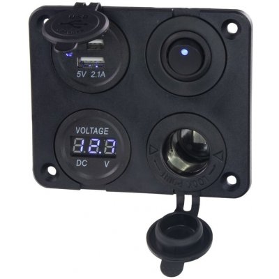 Panel s 1x spínačem, CL, voltmetr + 2x USB zásuvka, 12/24V – Zboží Živě