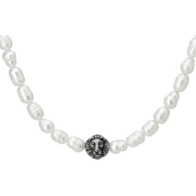 Manoki Pánský perlový Jaime přírodní perla ocelový lev WA598 Bílá – Zboží Mobilmania