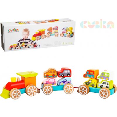 Cubika 13999 Vláček s auty dřevěná skládačka 14 dílů – Sleviste.cz