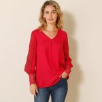 Blancheporte krepová halenka s macramé rukávy a výstřihem do "V" malinová – Zboží Dáma