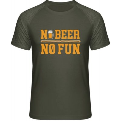 MyMate prodloužené triko MY111 - Pivní design - No Beer No Fun - Olive / Heather Olive
