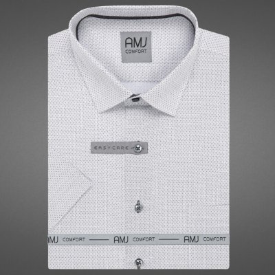 AMJ pánská bavlněná košile krátký rukáv regular fit VKBR1371 bílá s šedým síťovaným vzorem