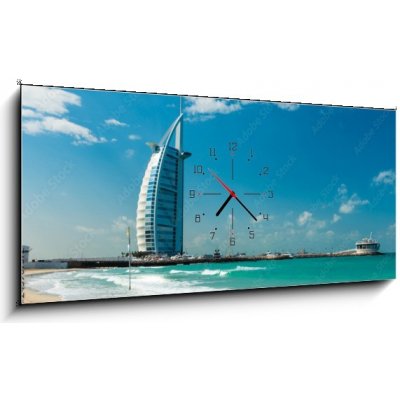 Obraz s hodinami 1D panorama - 120 x 50 cm - Burj Al Arab Hotel in Dubai, United Arab Emirates Hotel Burj Al Arab v Dubaji, Spojené arabské emiráty – Hledejceny.cz