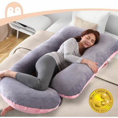 Topchances Bavlněný těhotenský polštář 57palcový celotělový polštář Comfort U Shaped Pillow Extra Large Šedá+Růžová – Zboží Mobilmania