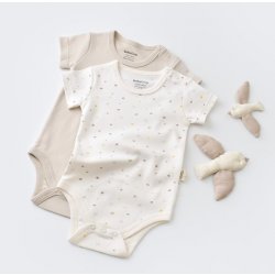 BabyCosy Organic Dětské Body s krátkým rukávem Bílá Krémová 2ks