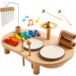 Kruzzel dřevěný hudební vzdělávací stolek s činely bubínky a chrastítky – Zboží Dáma