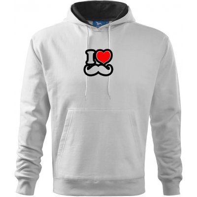 i love mustache obrys Mikina Cape s kapucí Bílá – Zboží Mobilmania