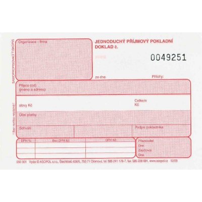 Asopol 050301 Příjmový pokladní doklad s DPH 1+2 propisující, číslovaný – Zboží Mobilmania