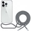 Pouzdro a kryt na mobilní telefon Apple Spello Crossbody se šňůrkou iPhone 15 Plus - čiré / černobílé šňůrka