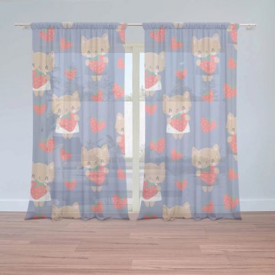 Záclony Kočičky s jahodami: 2 ks - 150x250 cm - Sablio – Hledejceny.cz