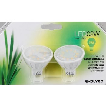 Evolveo EcoLight, 2x LED žárovka 2W, 150lm, MR16 GU5.3, Teplá bílá