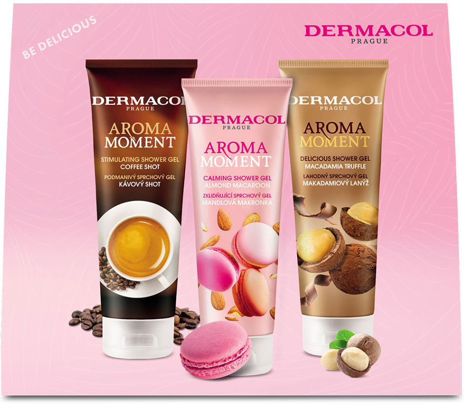 Dermacol Aroma Moment sprchový gel Aroma Ritual Makadamiový lanýž 250 ml + sprchový gel Aroma Ritual Mandlová makronka 250 ml + sprchový gel Aroma Ritual Coffee Shot 250 ml