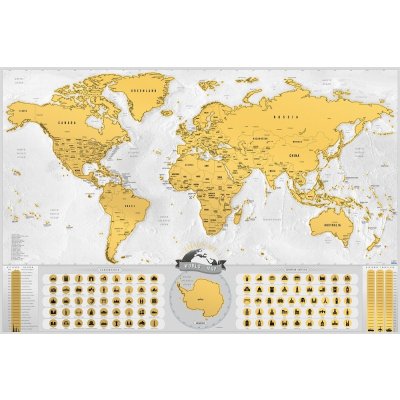 Stieracia mapa sveta Deluxe XXL – blanc (zlatá) - Giftio