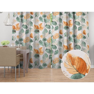 Biante Bavlněný závěs Sandra SA-748 Hnědo-zelené akvarelové listy na bílém 150x170 cm – Hledejceny.cz