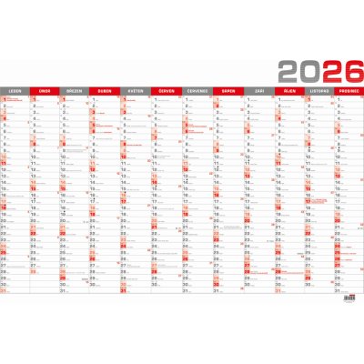 Nástěnný roční B1 červený 2026 – Zboží Dáma