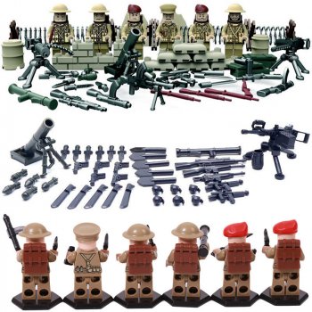 Figurky / Minifigurky WW2 vojáci 2. světová válka britské Commandos LEGO  kompatibilní sada 6ks + 3 těžké zbraně a 30 zbraní + ostnatý drát od 289 Kč  - Heureka.cz