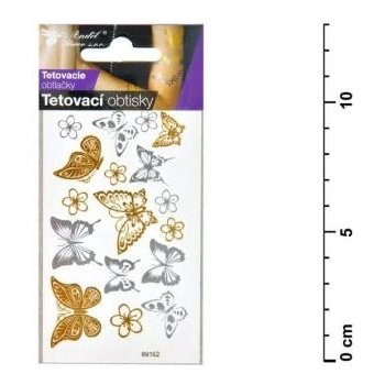 Tetovací obtisky ANDĚL 1114 zlatí a stříbrní motýli 10,5x6cm