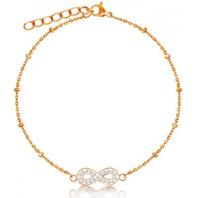 Šperky Eshop ocelový v měděné barvě symbol nekonečna s krystalky jemný řetízek s korálky S41.18 – Zboží Mobilmania