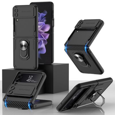 Pouzdro GKK RING Ochranné s držákem Samsung Galaxy Z Flip 4 5G černé – Zboží Mobilmania