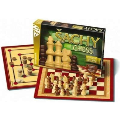 Šachy, dáma, mlýn dřevěné figurky a kameny 35x23x4cm – Hledejceny.cz