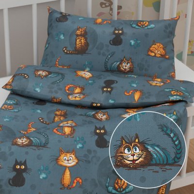 Biante dětské povlečení Sandra SA 705 Kočičí parta na tmavě šedomodrém 90 x 120 cm 40 x 60 cm – Zboží Mobilmania