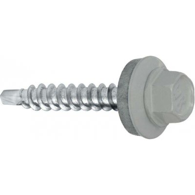 Samořezný střešní farmářský šroub KLIMAS 4,8 x 35 SW8 RAL 9006 Bílý hliník s podložkou EPDM (250 ks/bal) – HobbyKompas.cz