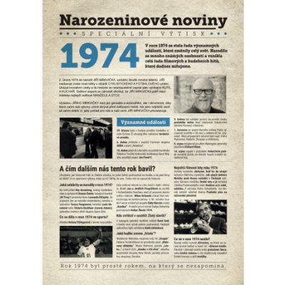 Narozeninové noviny 1974 s vlastním textem a fotografií S fotografií – Zbozi.Blesk.cz