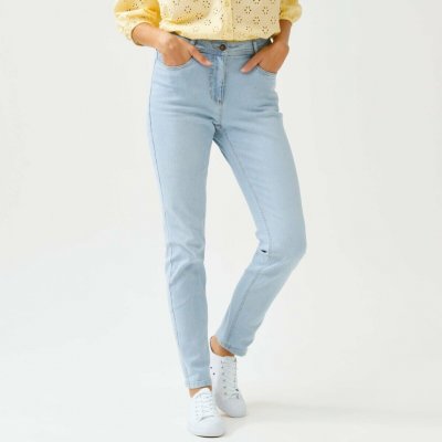 Úzké džíny s vysokým pasem malá výška postavy sepraná modrá – Sleviste.cz