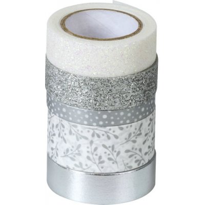 Heyda Samolepicí papírová washi páska sada stříbrná a bílá 5ks – Zboží Mobilmania